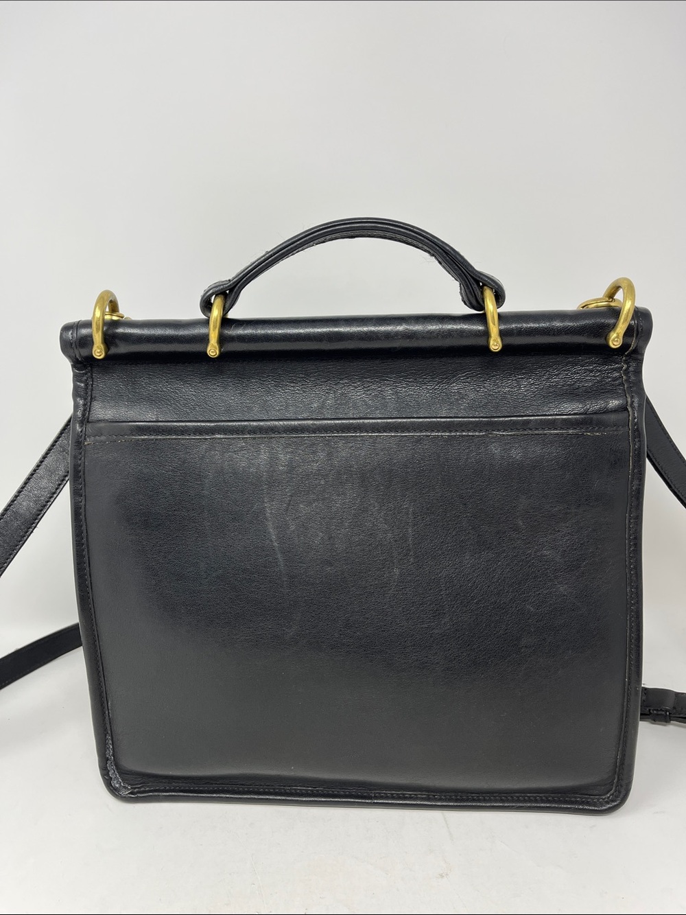 COACH VINTAGE WILLIS 1995 Black Leather TWISTLOCK BRIEFCASE BAG BRASS HARDWARE - Picture 4 of 16
